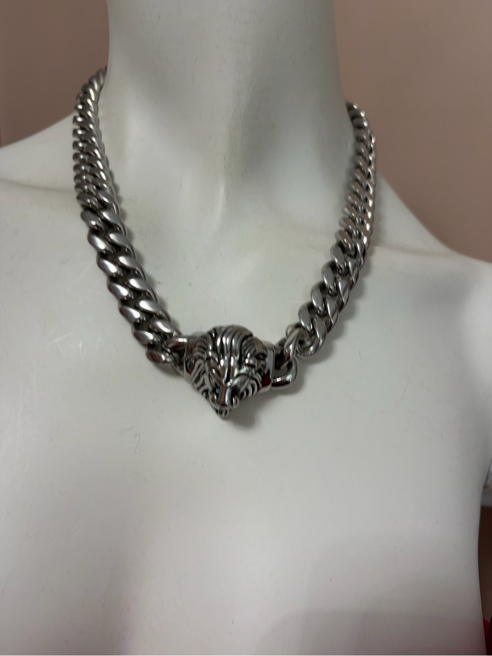 Silver Lion Head Chunky Chain Necklace - Women Jewelry